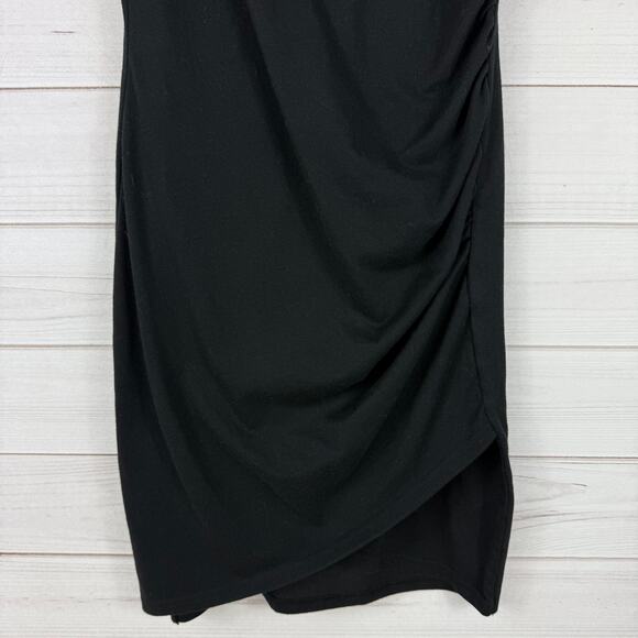Leith Ruched Bodycon Tank‎ Dress Black Sleeveless Tulip Hem M Little Black Dress - Picture 2 of 7